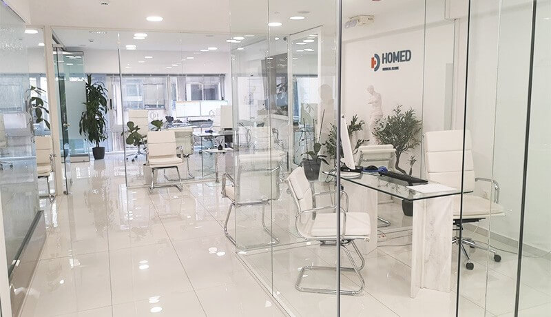 Modern and welcoming interior of HOMED medical clinic, featuring a clean and comfortable waiting area for patients