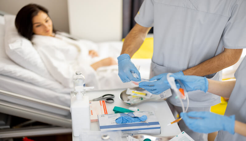 A woman that gets her medicine in the hosital