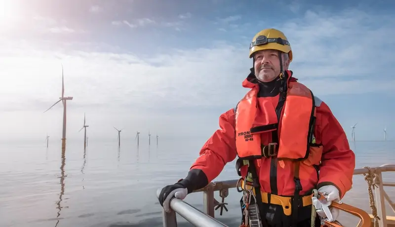happy Seaman AB or Bosun on deck of vessel or ship