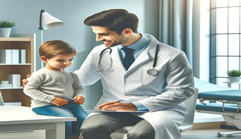 A virtual doctor and child who was treated by the doctor in the office Pediatric Diarrhea Care Strategies